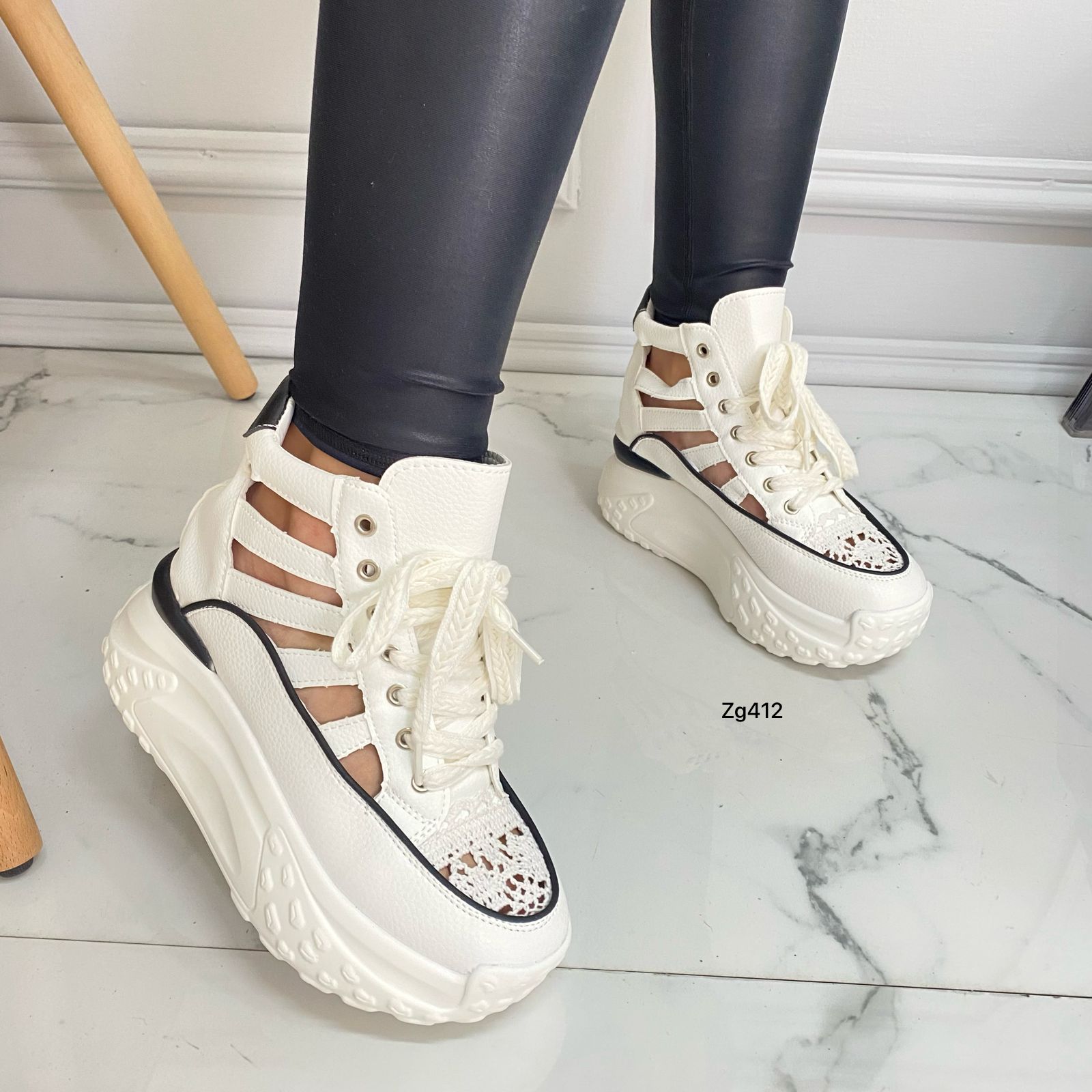 Tenis blanco tipo botin detalle tejido plataforma 6cm 319 C-2
